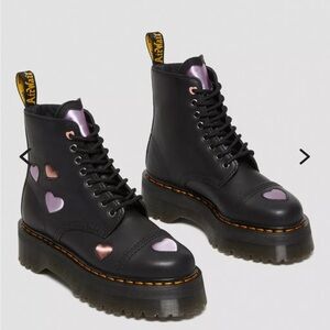 Dr. Martens Black Lace Up Boots with Pink and Purple Hearts